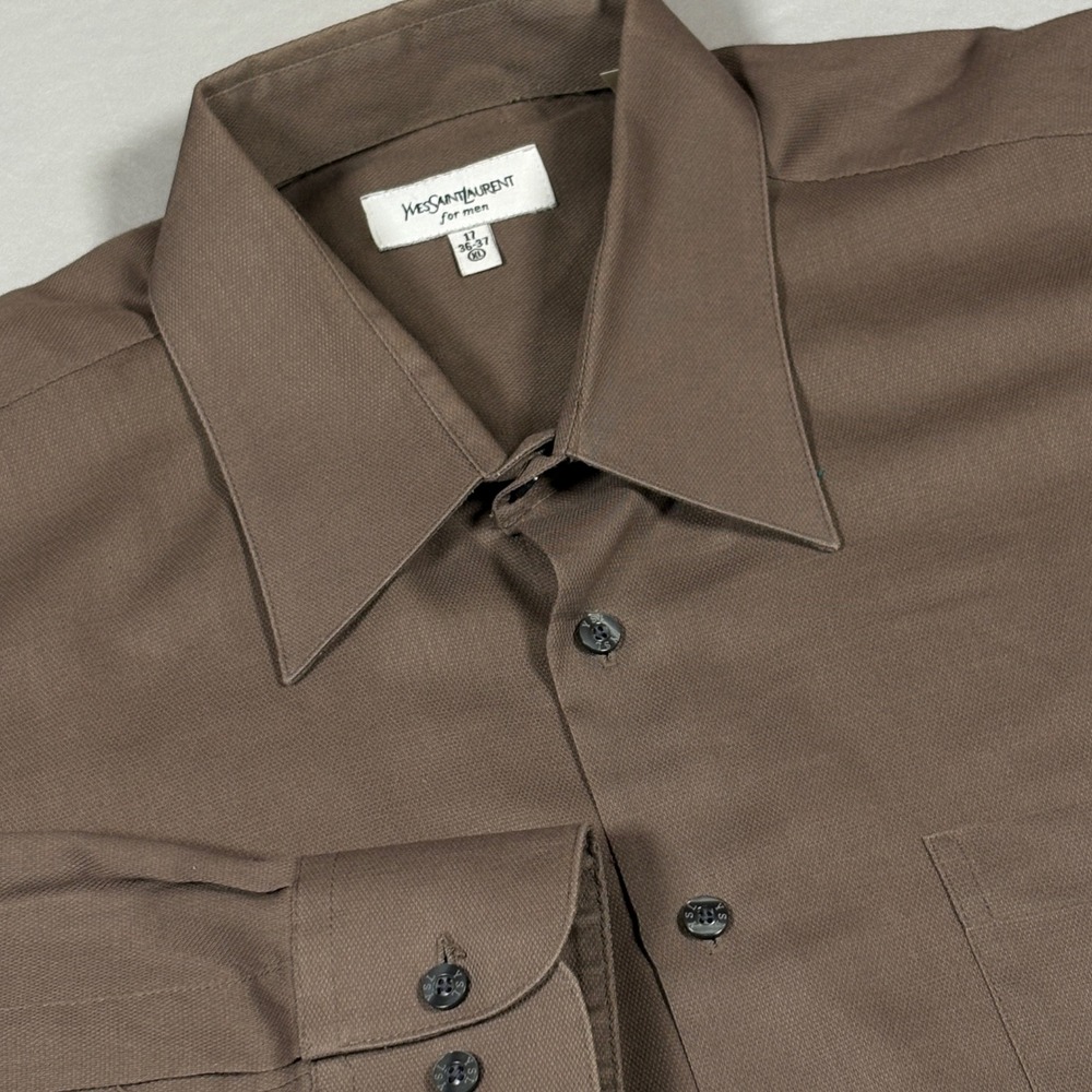 Vintage Yves Saint Laurent Pour Homme Men's Dress Shirt 17 36-37 XL Brown YSL